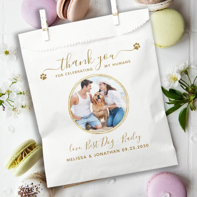 Custom Elegant Gold Thank You Photo Pet Wedding Favour Bags (Creator Uploaded)