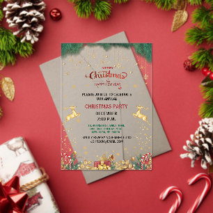 Custom Elegant Golden Reindeer Holiday Season Acrylic Invitations