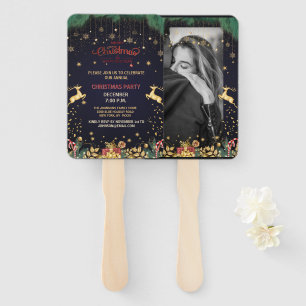 Custom Elegant Golden Reindeer Holiday Season Hand Fan