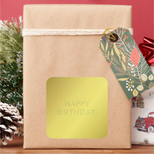 Custom Elegant Golden Yellow Happy Birthday Wish Square Sticker