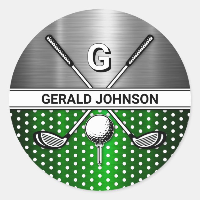 Custom Elegant Golf Monogram Classic Round Sticker (Front)