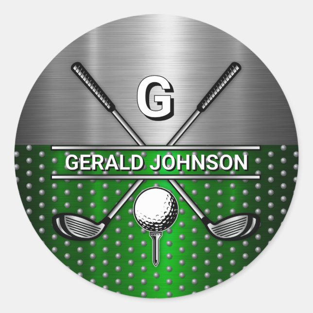 Custom Elegant Golf Monogram Classic Round Sticker (Front)