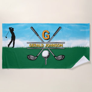 Custom Elegant Golf Monogram Design Beach Towel