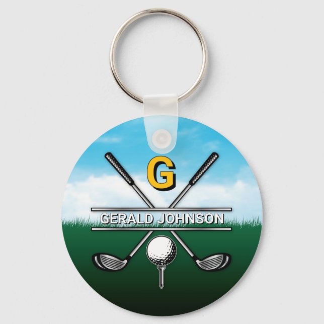 Custom Elegant Golf Monogram Design Key Ring (Front)