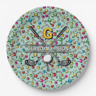 Custom Elegant Golf Monogram Design Paper Plate