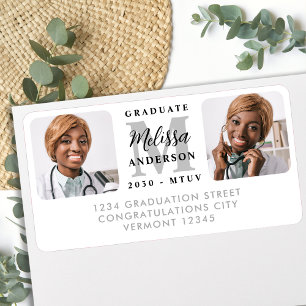 Custom Elegant Graduation 2 Photo Return Address  Label