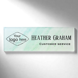 Custom Elegant Green Marble Logo Name Tag
