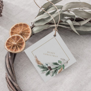 Custom Elegant Grey Merry Christmas Wreath Favour Tags