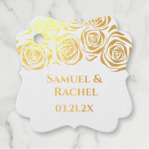 Custom Elegant Hand Drawn Gold Roses Wedding Favour Tags