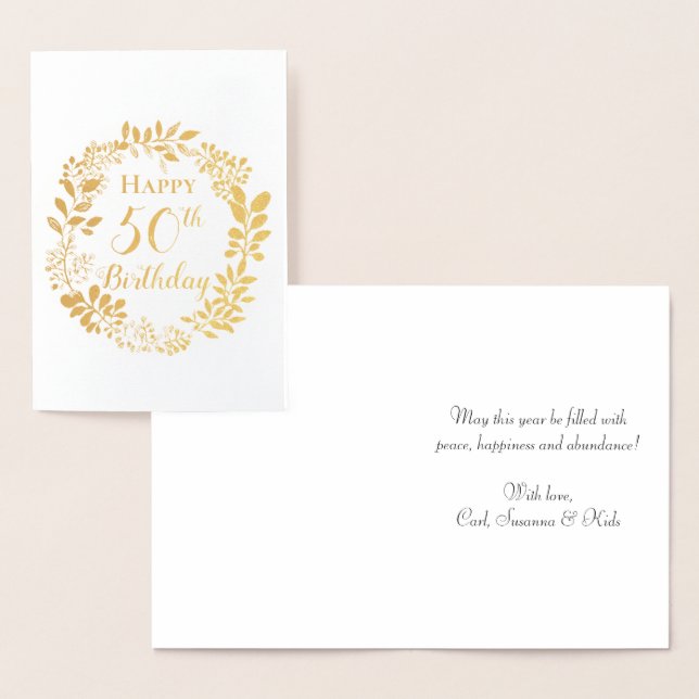Custom Elegant Happy Birthday Real Gold Foil Card (Display)
