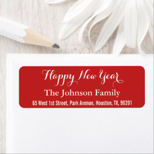 Custom Elegant Happy New Year Red Return Address