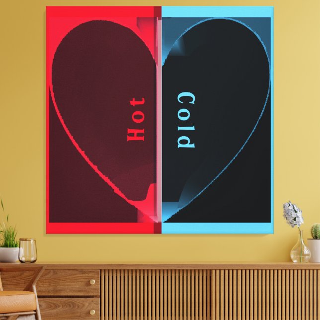 Custom Elegant Hot and Cold Red Blue Halved Heart Canvas Print (Insitu(LivingRoom))