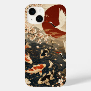 Custom Elegant Japanese Koi & Crane Art Case-Mate iPhone 14 Case