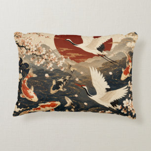 Custom Elegant Japanese Koi & Crane Art Decorative Cushion