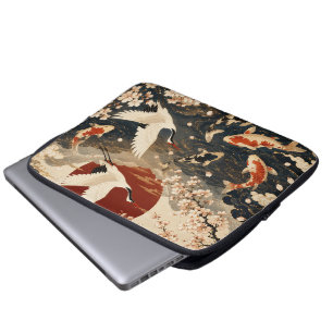 Custom Elegant Japanese Koi & Crane Art Laptop Sleeve