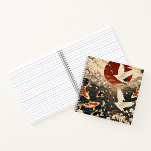 Custom Elegant Japanese Koi & Crane Art Notebook