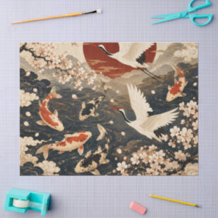 Custom Elegant Japanese Koi & Crane Art Tissue Paper