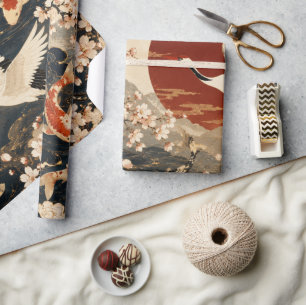 Custom Elegant Japanese Koi & Crane Art Wrapping Paper