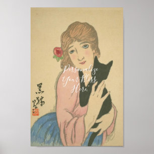 CUSTOM Elegant Japanese Woman & Cat Print