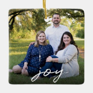 Custom Elegant Joy 2-Sided Family Photo Christmas Ceramic Ornament