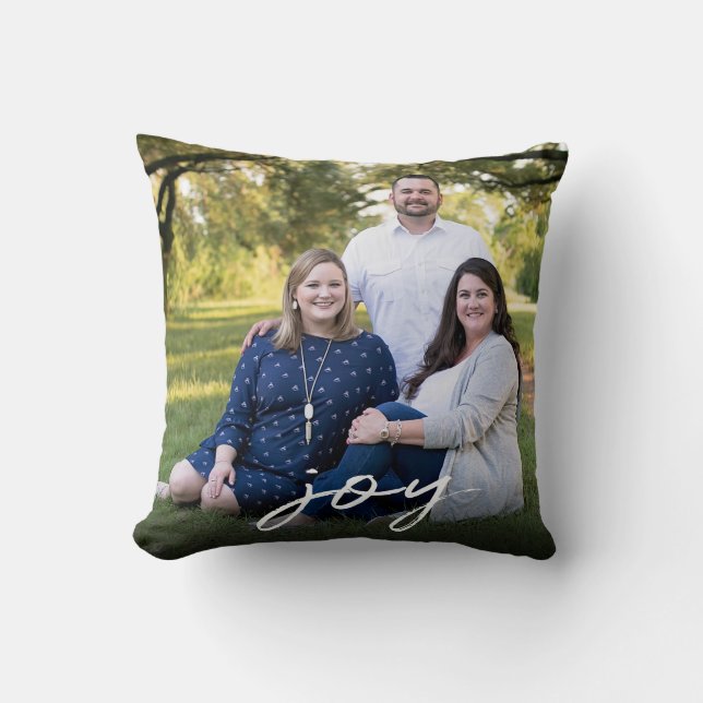 Custom Elegant Joy 2-Sided Family Photo Christmas Cushion (Front)