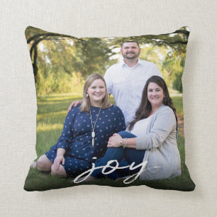 Custom Elegant Joy 2-Sided Family Photo Christmas Cushion