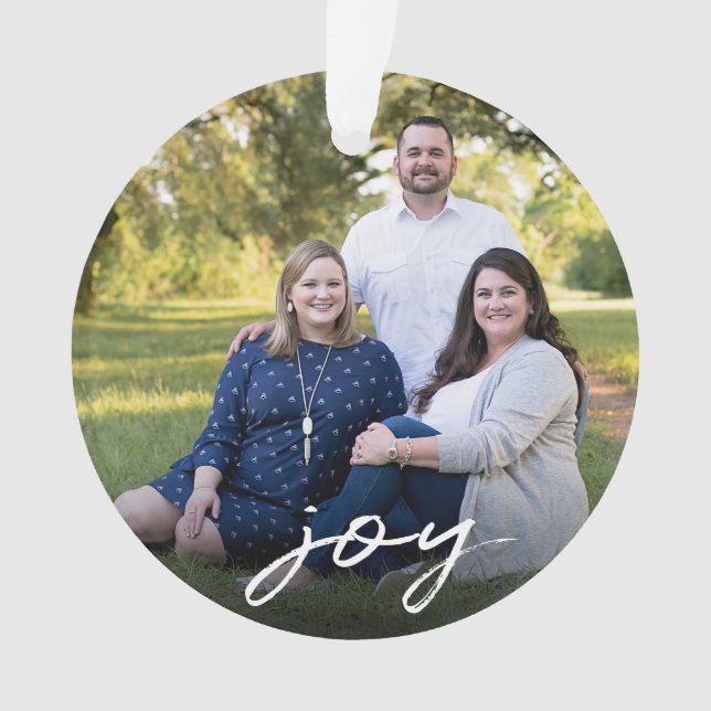 Custom Elegant Joy 2-Sided Family Photo Christmas Ornament (Front)
