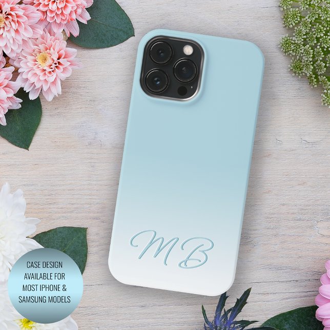 Custom Elegant Light Aqua Ocean Blue Monogram iPhone Case (Creator Uploaded)