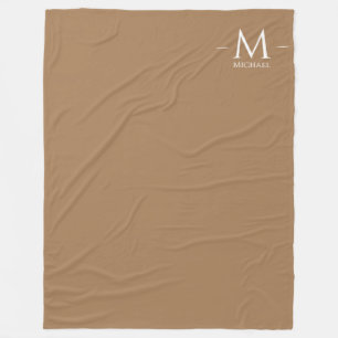Custom Elegant Light Brown Large Monogrammed Fleece Blanket