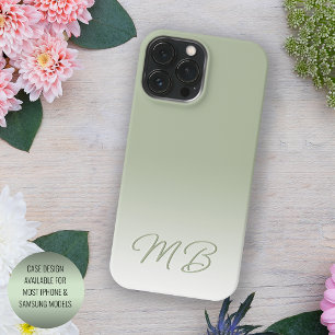 Custom Elegant Light Tuscan Sage Green Monogram Case-Mate iPhone 14 Pro Max Case