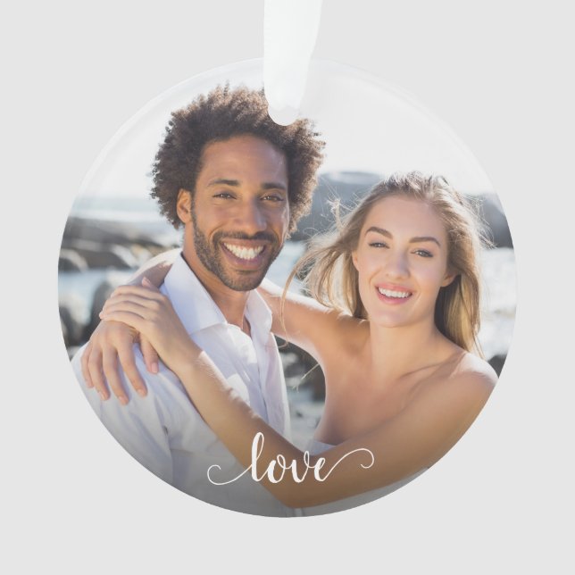 Custom Elegant Love 2 Sided Script Photo Christmas Ornament (Front)