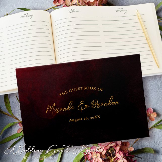 Custom Elegant Luxury Gold Red Black Wedding Guest Book (Creator Uploaded)