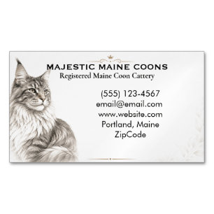 Custom Elegant Maine Coon Cattery   Magnetic Business Card