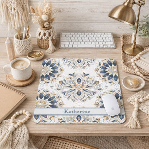 Custom Elegant Mandala Gold Navy Mouse Mat