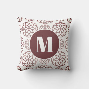 Custom Elegant Maroon Circular Pattern Monogrammed Cushion