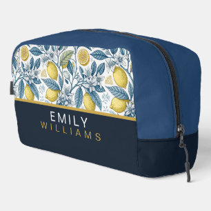 Custom Elegant Mediterranean Lemon Botanical Navy Dopp Kit
