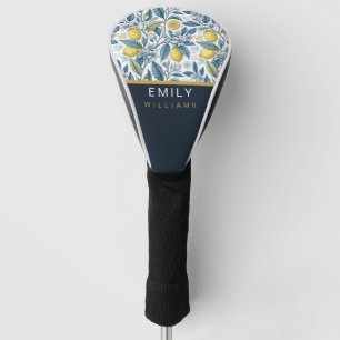 Custom Elegant Mediterranean Lemon Botanical Navy Golf Head Cover