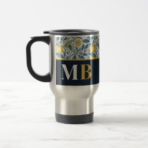 Custom Elegant Mediterranean Lemon Botanical Navy Travel Mug