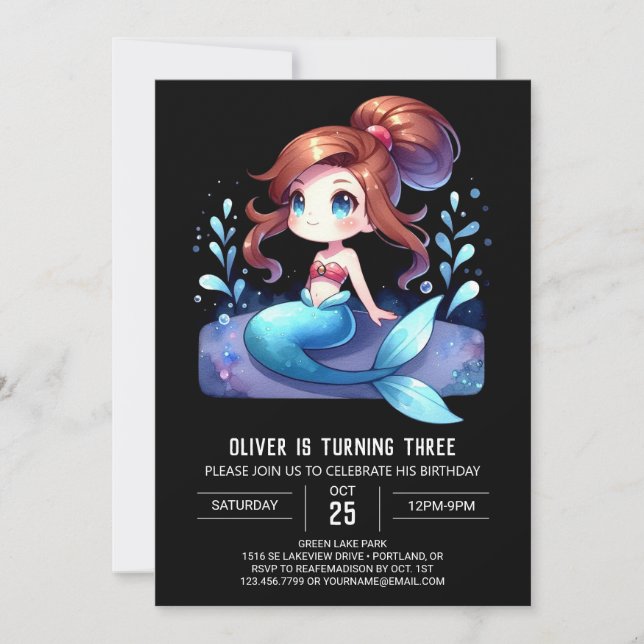 Custom Elegant Mermaid Birthday Invitation (Front)