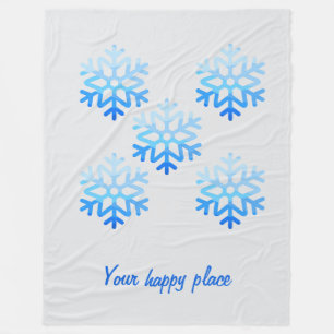 Custom Elegant Minimalist Geometric Snowflake Blue Fleece Blanket