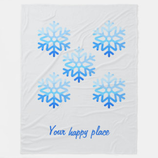 Custom Elegant Minimalist Geometric Snowflake Blue Fleece Blanket