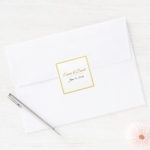 Custom Elegant Minimalist Wedding Names & Date Square Sticker