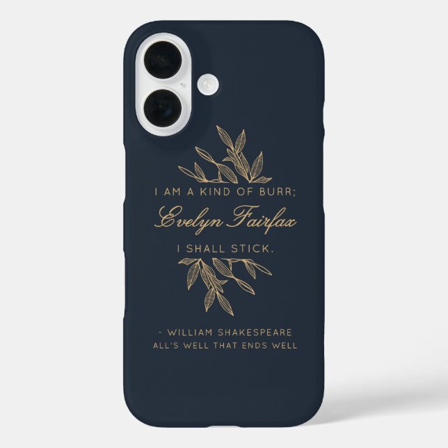Custom Elegant Modern Botanical Witty Quote Navy  Case-Mate iPhone Case (Back)