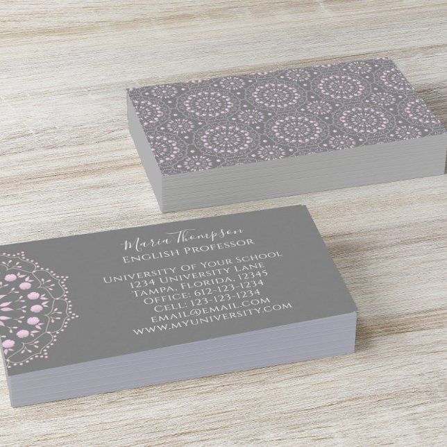 Custom Elegant Modern Chic Pink Grey Professional Business Card (Creator Uploaded)