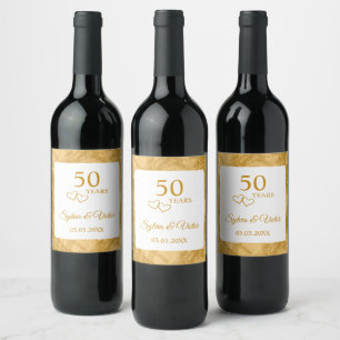 Custom Elegant Modern Golden 50th Anniversary Wine Label