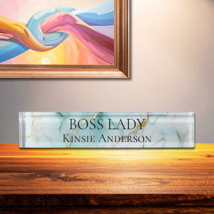 Custom Elegant Modern Marble BOSS LADY Nameplate