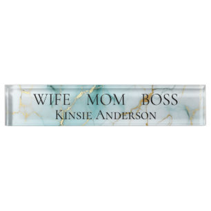 Custom Elegant Modern Marble WIFE MOM BOSS Nameplate