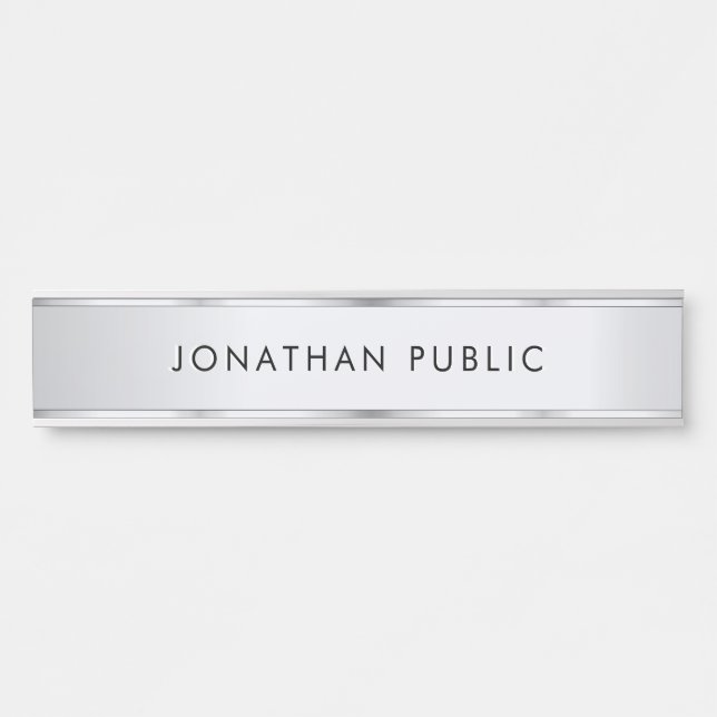 Custom Elegant Modern Minimalist Template Silver Door Sign (Front)