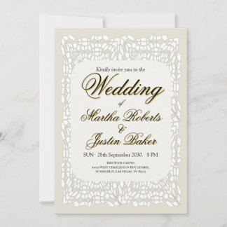 Custom elegant modern white lace ornamental invitation