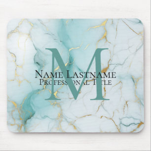 Custom Elegant Monogram Aqua Marble Mouse Mat